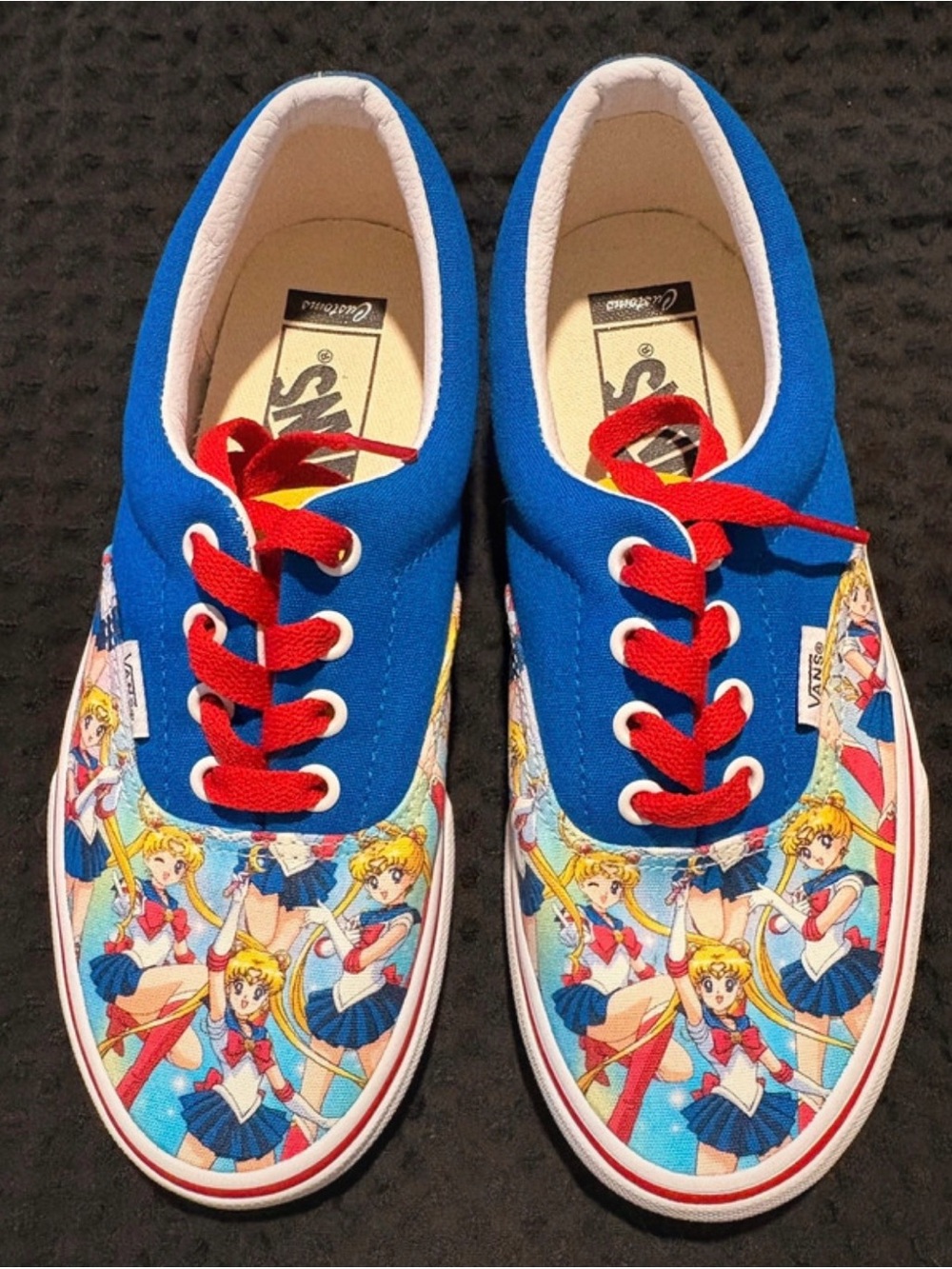 Vans Blue Canvas Sneakers with Red Laces and Sailor Moon Print